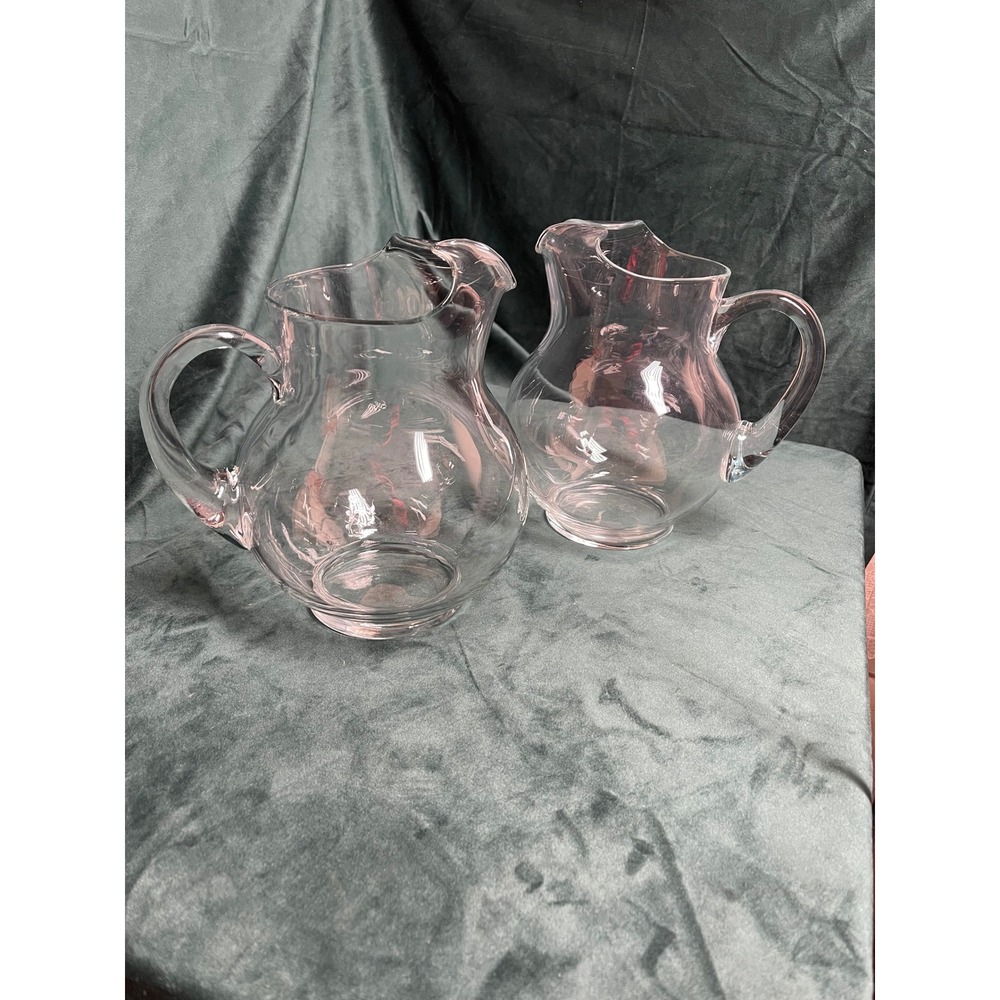 Clear Glass Water Pitcher 9 Inch Tall Rounded Beverage Carafe with Handle